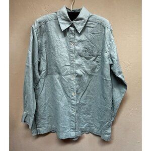SO Blue Sigrid Olsen Women's Button Down Long Sleeve Linen Shirt Small Pocket
